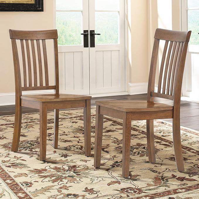 COLAMY Wooden Dining Chairs Set of 2, Spindle High Back Windsor Kitchen Side Chair, Farmhouse Dining Chairs for Kitchen and Dining Room, Light Brown - LeafyLoom