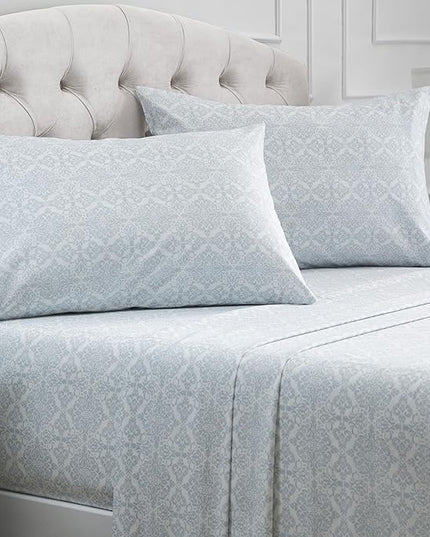 Mellanni Queen Sheets Set - 4 PC Iconic Collection Bedding Sheets & Pillowcases - Hotel Luxury, Extra Soft, Cooling Bed Sheets - Deep Pocket up to 16 inch (Queen, Laced Sky Blue) - LeafyLoom