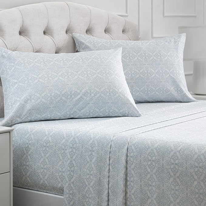 Mellanni King Sheets Set - 4 PC Iconic Collection Bedding Sheets & Pillowcases - Hotel Luxury, Extra Soft, Cooling Bed Sheets - Deep Pocket up to 16 inch (King, Laced Sky Blue) - LeafyLoom