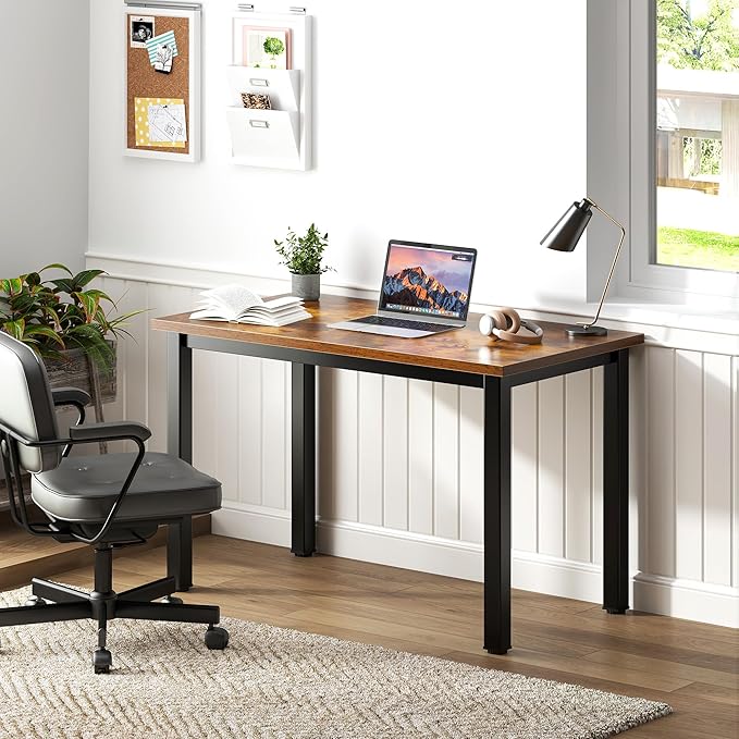 Need Small Desk, 31.5 inch Sturdy Writing Desk for Small Spaces, Small Computer Desk Teens Desk Study Table Laptop Desk Home Ofice Desk, Black Metal Frame, Rustic Brown - LeafyLoom