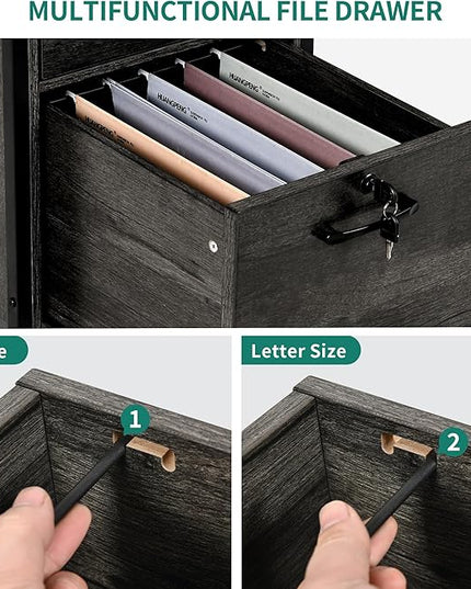 DWVO Computer Desk with Drawers & Hutch, 59.1" Office Desk with Power Outlets & LED Lights, Home Office Desk with Storage Shelves, Grey - LeafyLoom