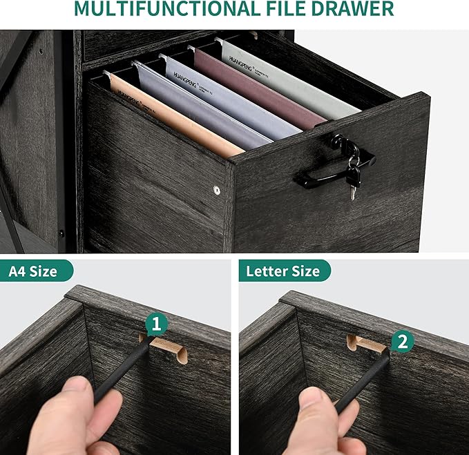 DWVO Computer Desk with Drawers & Hutch, 59.1" Office Desk with Power Outlets & LED Lights, Home Office Desk with Storage Shelves, Grey - LeafyLoom