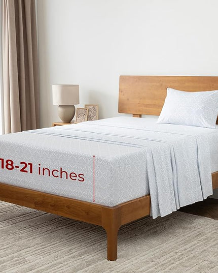 Mellanni Extra Deep Twin Sheets - 3 PC Iconic Collection Bedding Sheets & Pillowcases - Hotel Luxury, Ultra Soft, Cooling Bed Sheets - Extra Deep Pocket up to 21 inch (Twin, Laced Sky Blue) - LeafyLoom