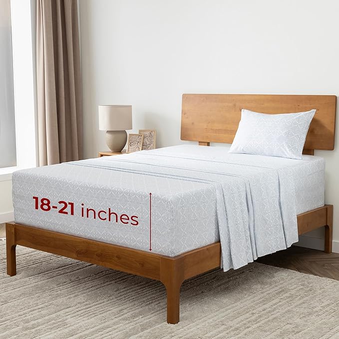 Mellanni Extra Deep Twin XL Sheets - 3 PC Iconic Collection Bedding Sheets & Pillowcases - Luxury, Ultra Soft, Cooling Bed Sheets - Extra Deep Pocket up to 21 inch (Twin Extra Long, Laced Sky Blue) - LeafyLoom