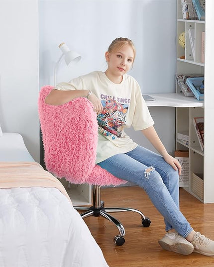 Faux Fur Task Chair, Pink 20D x 20W x 41.5H in - LeafyLoom