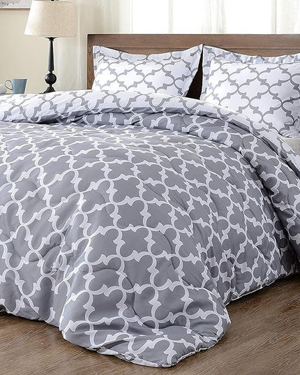 downluxe Printed Twin Comforter Set - Grey Twin Comforter, Soft Bedding Sets for All Seasons -2 Pieces - 1 Comforter (66"x92") and 1 Pillow Sham(20"x26") - LeafyLoom