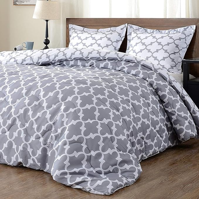 downluxe Printed Twin Comforter Set - Grey Twin Comforter, Soft Bedding Sets for All Seasons -2 Pieces - 1 Comforter (66"x92") and 1 Pillow Sham(20"x26") - LeafyLoom