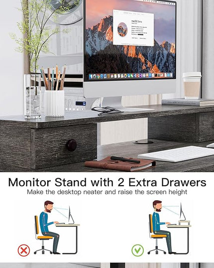 Elephance Small Computer Desk with Monitor Stand 39.37" Home Office Desk with 4 Drawers Study Writing Desk Gaming Table for Small Space - LeafyLoom