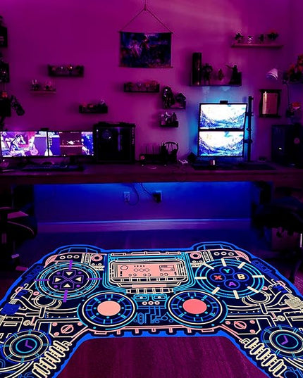 Gaming Rug for Boys Room Decor, Gamer Rugs Glow in The Blacklight Video Game Carpet Teens Playroom Non-Slip Area Rug Game Bedroom Floor Casual Mat (60"x39") - LeafyLoom
