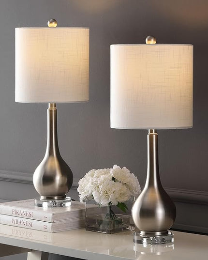 JONATHAN Y JYL5010B-SET2 Dylan 25" Metal/Crystal Teardrop LED Table Lamp Contemporary, Transitional, Traditional, Classic, Office, Living Room, Dining Room, Bedroom, Nickel (Set of 2) - LeafyLoom