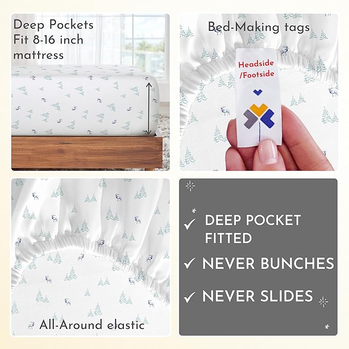 California Design Den Lodge Sheets King Size Printed Set, 400 Thread Count 100% Cotton Sateen 4 Pc Deep Pocket King Sheets & Pillowcase Set - Lodge Camp - LeafyLoom
