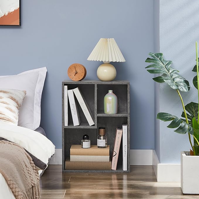VECELO Small Bookshelf, 3 Cube Shelf, Fits Tallest Hardcovers, Horizontal Available, Short Bookcase for Small Spaces,Modern Gray - LeafyLoom
