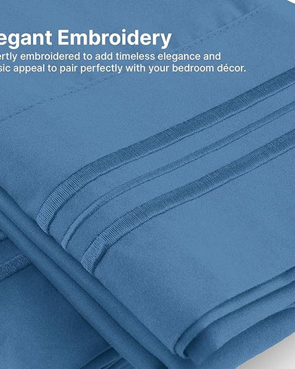 Twin Size 3 Piece Sheet Set - Comfy Breathable & Cooling Sheets - Hotel Luxury Bed Sheets for Women & Men - Deep Pockets, Easy-Fit, Soft & Wrinkle Free Sheets - Denim Blue Oeko-Tex Bed Sheet Set - LeafyLoom