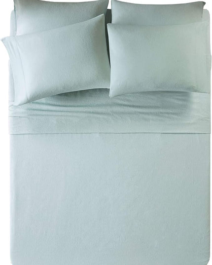 Comfort Spaces Cotton Flannel Breathable Warm Deep Pocket Sheets with Pillow Case Bedding, Cal King, Aqua Solid 4 Piece - LeafyLoom