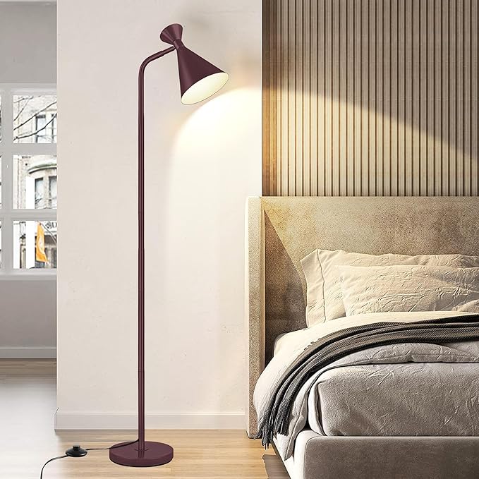 PARTPHONER Floor Lamp for Living Room, Modern Adjustable Metal Heads Standing Lamps, Simple Design Brown Floor Lamp with Foot Switch for Bedroom, Office, Kids Room, Reading, Working(Bulb Not Included) - LeafyLoom