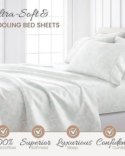 Linen Market 4 Piece King Bedding Sheet Set (Vines Aqua) - Sleep Better Than Ever with These Ultra-Soft & Cooling Bed Sheets for Your King Size Bed - Deep Pocket Fits 16" Mattress - LeafyLoom