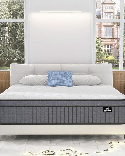 California King Mattress - Upgrade Strengthen - 12 Inch Firm Hybrid Cal King Mattress in a Box, Mattress King Size with Memory Foam and Independent Pocket Springs, Strong Edge Support - LeafyLoom