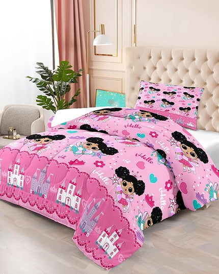Girl Comforter Set Twin Size, Black Girl Comforter Set, African American Little Girl Twin Comforter Sets Decor for Girls Bedroom 2 Piece Pink Twin Quilt Set with 1 Comforter 1 Pillowcases - LeafyLoom