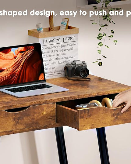 sogesfurniture Mid Century Writing Computer Desk with 3 Drawers, Makeup Vanity Table, 43.3'' Writing Study Desk for Home Office, Dressing Table, Rustic Brown - LeafyLoom
