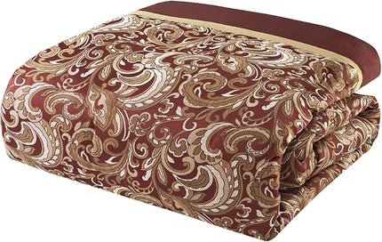 Madison Park Essentials Brystol 24 Piece Room in a Bag Faux Silk Comforter Jacquard Paisley Design Matching Curtains Down Alternative Hypoallergenic All Season Bedding-Set, King (104 in x 92 in), Red - LeafyLoom