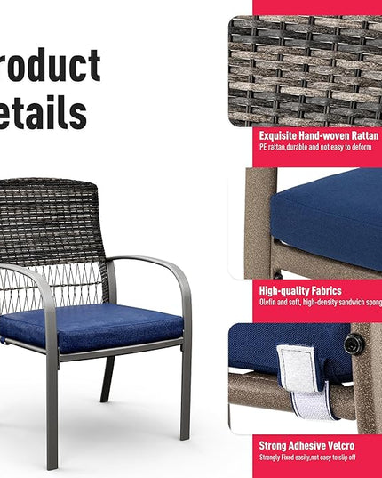 Pamapic Patio Table and Chairs Set, All-Weather Rattan Outdoor Table and Chairs with Removable Waterproof Cushions, Plastic-Wood Patio Dining Set for 4 with Umbrella Hole(Blue) - LeafyLoom