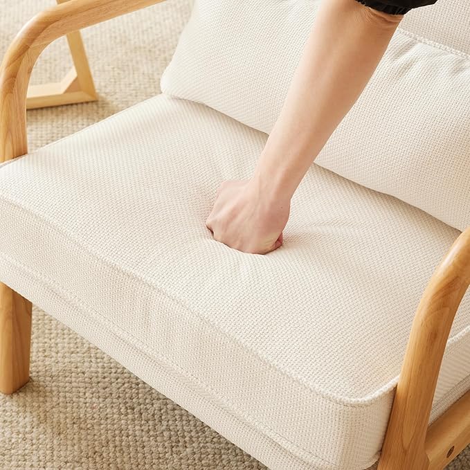 Bonnlo Coarse Beige Accent Chairs Set of 2, Upholstered Mid Century Modern Lounge Fabric Chairs Reading Chairs Side Sitting Chair Solid Wood Farmhouse Armchairs for Living Room, Bedroom, Guest Room - LeafyLoom