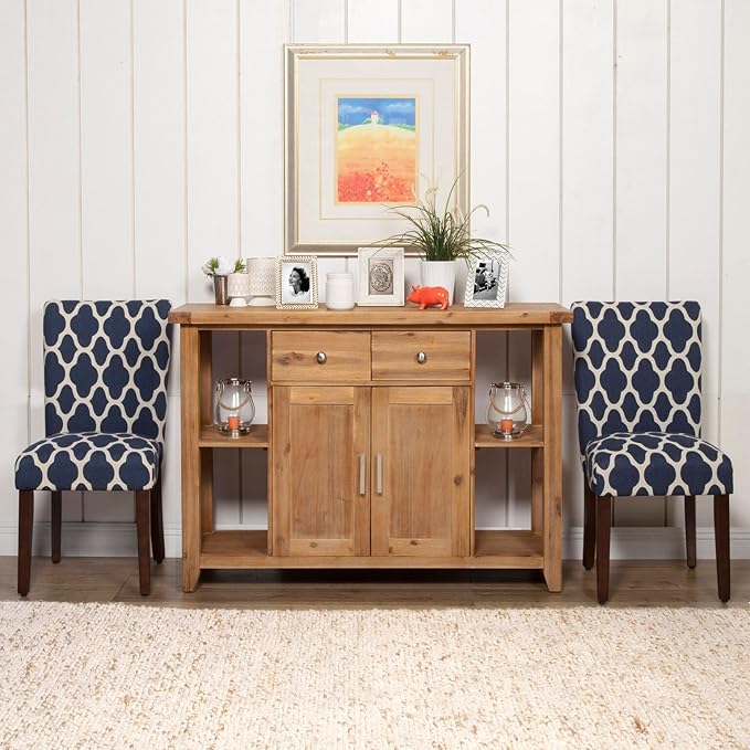 HomePop Parsons Classic Upholstered Accent Dining Chair, Set of 2, Navy and Cream Geometric - LeafyLoom