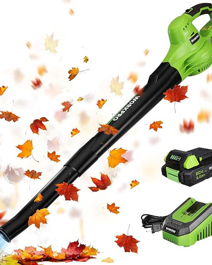 WORKPRO Cordless Leaf Blower, 20V Battery Powered Leaf Blower for Lawn Care, 2-Speed Control Lightweight Mini Electric Leaf Blower wih Battery and Charger - LeafyLoom