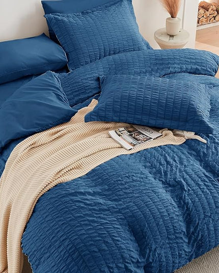 HYMOKEGE Seersucker Comforter Set Full Size 3 Pieces, Lightweight Comforter Sets for Bedding, Bed Set with 1 All Season Soft Down Alternative Comforter and 2 Pillow Shams, Teal - LeafyLoom