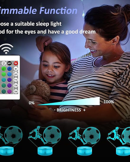 Soccer Night Light, Soccer Lamp, 3D Illusion Lamp, Soccer Gifts for Boys with 16 Colors Remote Control, Soccer Decor for Kids Room, Girls Birthday Gifts - LeafyLoom