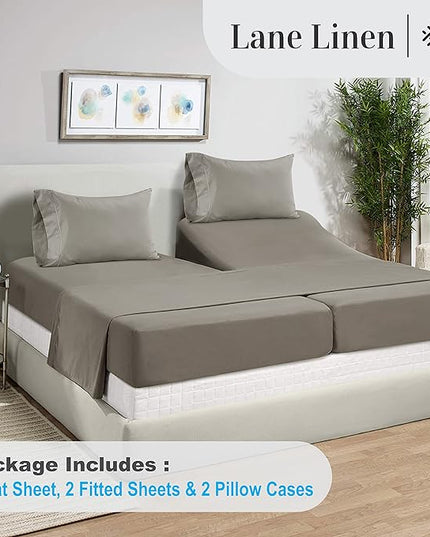 LANE LINEN Split King Sheets for Adjustable Beds - 1000 Thread Count 5 Piece Set 100% Egyptian Cotton Sateen Weave Cool Breathable & Soft 2 Fitted Fits Upto 17" Deep Pockets Silver - LeafyLoom