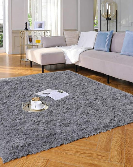 Ophanie Machine Washable Upgrade 4x6 Rugs for Bedroom, Grey, Fluffy Shaggy Soft Area Rug, Gray Non-Slip Indoor Floor Carpet for Living Room, Kids Baby Boys Teen Dorm Home Decor Aesthetic, Nursery, Rug - LeafyLoom