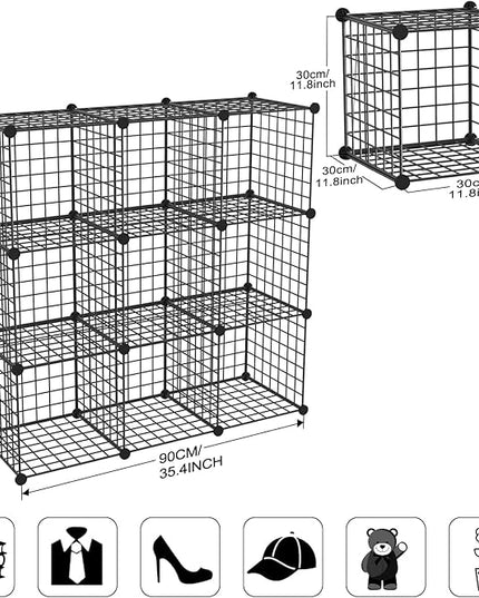 TUMUCUTE Wire Cube Storage Organizer, Metal Storage Shelves Bookshelf, Stackable Modular Closet Organizer for Bedroom Living Room, Office,Storage Shelves (9 Cubes, Iron) - LeafyLoom