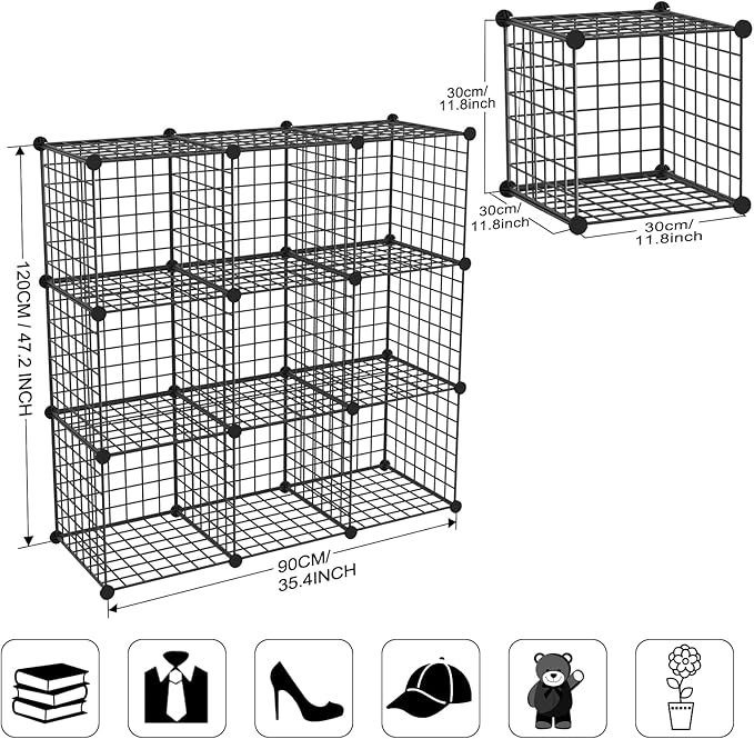 TUMUCUTE Wire Cube Storage Organizer, Metal Storage Shelves Bookshelf, Stackable Modular Closet Organizer for Bedroom Living Room, Office,Storage Shelves (9 Cubes, Iron) - LeafyLoom