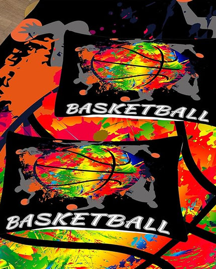 NINENINE Black Basketball Comforter Set for Boys Kids Teens Twin Size Sports Bedding Watercolor Tie-dye Comforter Color Graffiti Hip Hop Style Bed Set with 1 Comforter 1 Pillowcase - LeafyLoom
