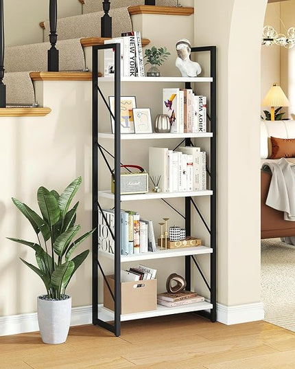 YITAHOME 5-Tier Bookshelf, Freestanding Black and White Book Shelf, Modern Minimalist Open Display Storage Book Shelves Standing Shelving Unit for Living Room Bedroom Home Office, White - LeafyLoom
