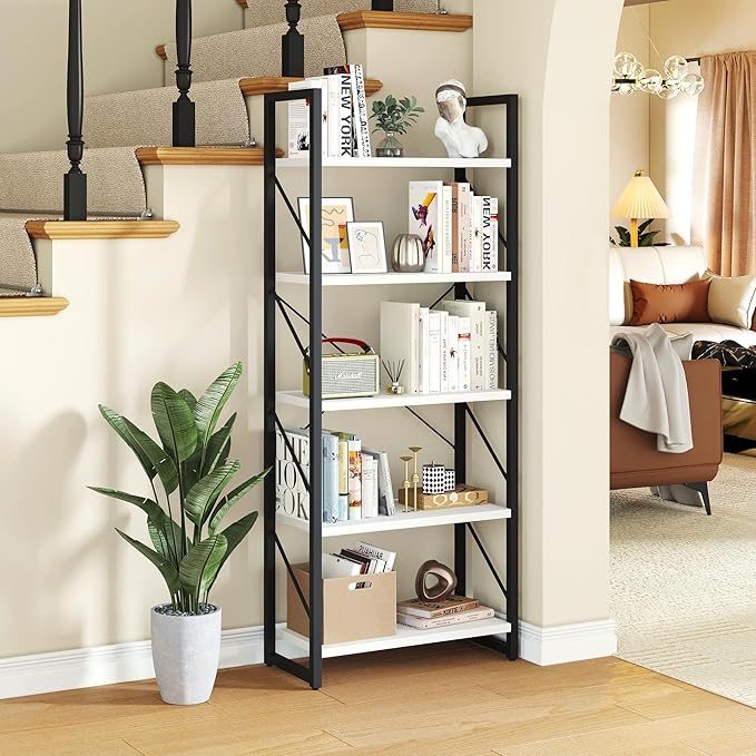 YITAHOME 5-Tier Bookshelf, Freestanding Black and White Book Shelf, Modern Minimalist Open Display Storage Book Shelves Standing Shelving Unit for Living Room Bedroom Home Office, White - LeafyLoom