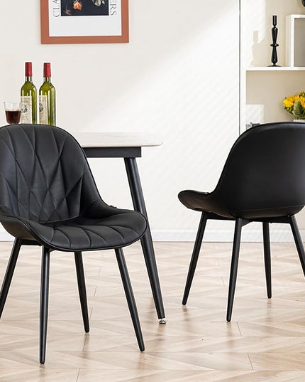 YOUNIKE Dining Chairs Set of 2, Black Modern Kitchen Chairs with Adjustable Feet, Mid Century Faux Leather Upholstered Dining Room Chairs, 300LBS Support Elegant Dinning Chairs Side Chairs - LeafyLoom