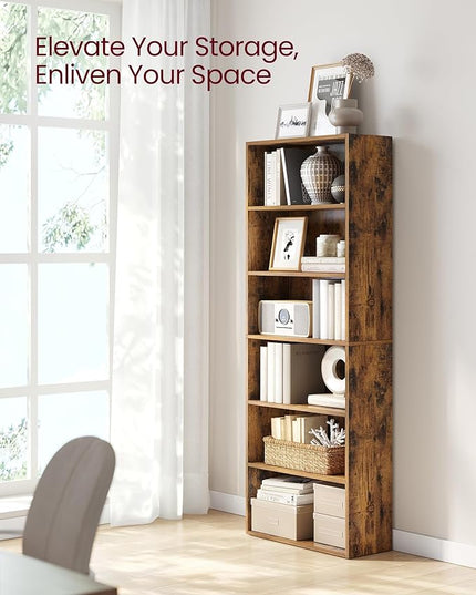 VASAGLE Bookshelf, 23.6 Inches Wide, 6-Tier Open Bookcase with Adjustable Storage Shelves, Floor Standing Unit, Rustic Brown ULBC166X01 - LeafyLoom