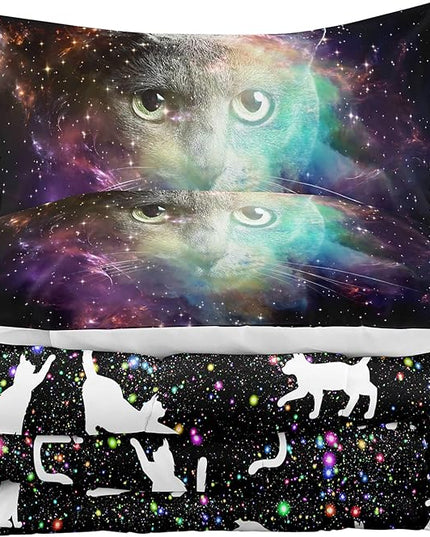 Tailor Shop Cat Comforter Set for Kids Boys Girls Teens Cute Cartoon Cat Galaxy Bedding Sets Black Dreamy Outer Space Twin Size with 1 Comforter 1 Pillow Sham………… - LeafyLoom