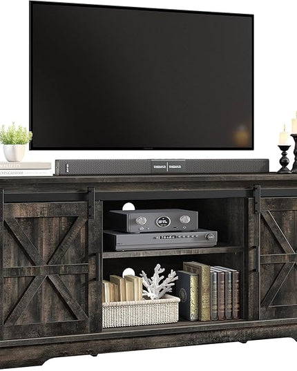 YITAHOME TV Stand for 65 55 Inch TV, Farmhouse Entertainment Center with Storage Cabinet and Sliding Barn Doors, Rustic TV Cabinet Media Console Table for Living Room, Dark Rustic Oak - LeafyLoom