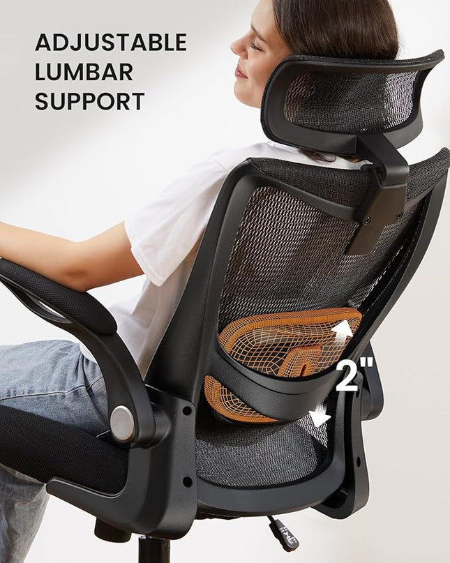 ErGear Ergonomic Desk Chair, Home Office Desk Chairs with Adjustable Headrest and Lumbar Support, Mesh Office Chair with Flip-Up Armrestst, Swivel Task Chair for Home Office, Black - LeafyLoom
