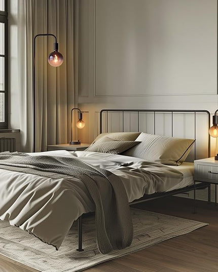Industrial Lamp Set 3 Piece-1 Floor Lamp and 2 Dimmable Table Lamp- 3 Pack Modern Matching Floor and Table Lamp with Gradient Black Globe Bulb for Living Room,Bedroom(Bulb Included) - LeafyLoom