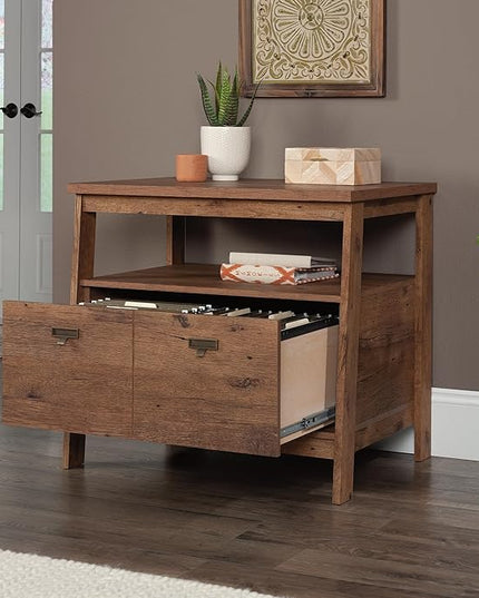 Sauder Trestle Lateral File, L: 32.28" x W: 24.49" x H: 29.41", Vintage Oak Finish - LeafyLoom