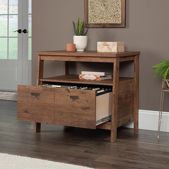 Sauder Trestle Lateral File, L: 32.28" x W: 24.49" x H: 29.41", Vintage Oak Finish - LeafyLoom