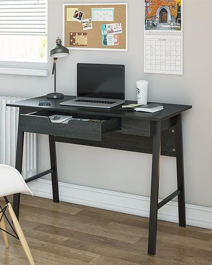 Ameriwood Home Oxford Computer Desk with Drawer, Black Oak - LeafyLoom