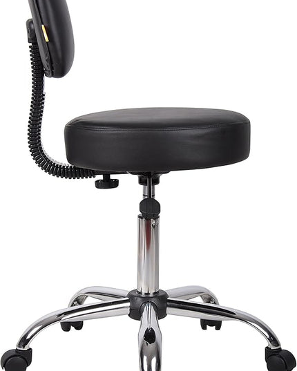 Boss Office Products Be Well Medical Spa Stool with Back in Vinyl, Black - LeafyLoom