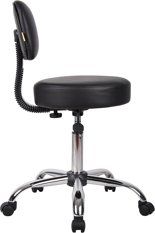 Boss Office Products Be Well Medical Spa Stool with Back in Vinyl, Black - LeafyLoom