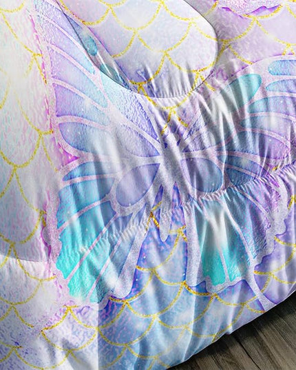CVHOUSE Butterfly Comforter Set Queen Size,Rainbow Mermaid Butterfliy Bedding Set for Kids Girls,Rainbow Mermaid Butterflies Quilt Set Butterfly Duvet Set Girl's Bedroom Decor 3 Pieces, Eebttaf075 - LeafyLoom