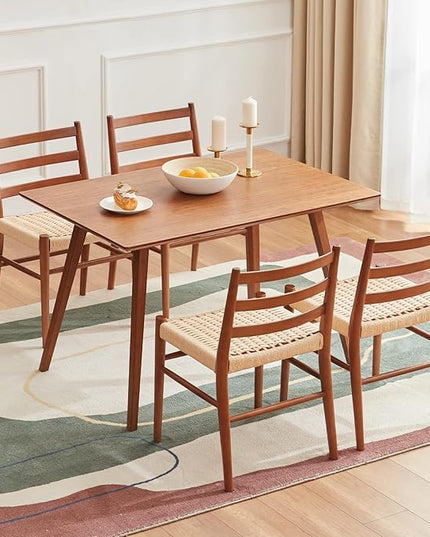 STARY Wood Rattan Dining Room Chairs Set of 2 with Comfortable Woven Seat, Fully Assembled, Walnut - Set of 4 - LeafyLoom